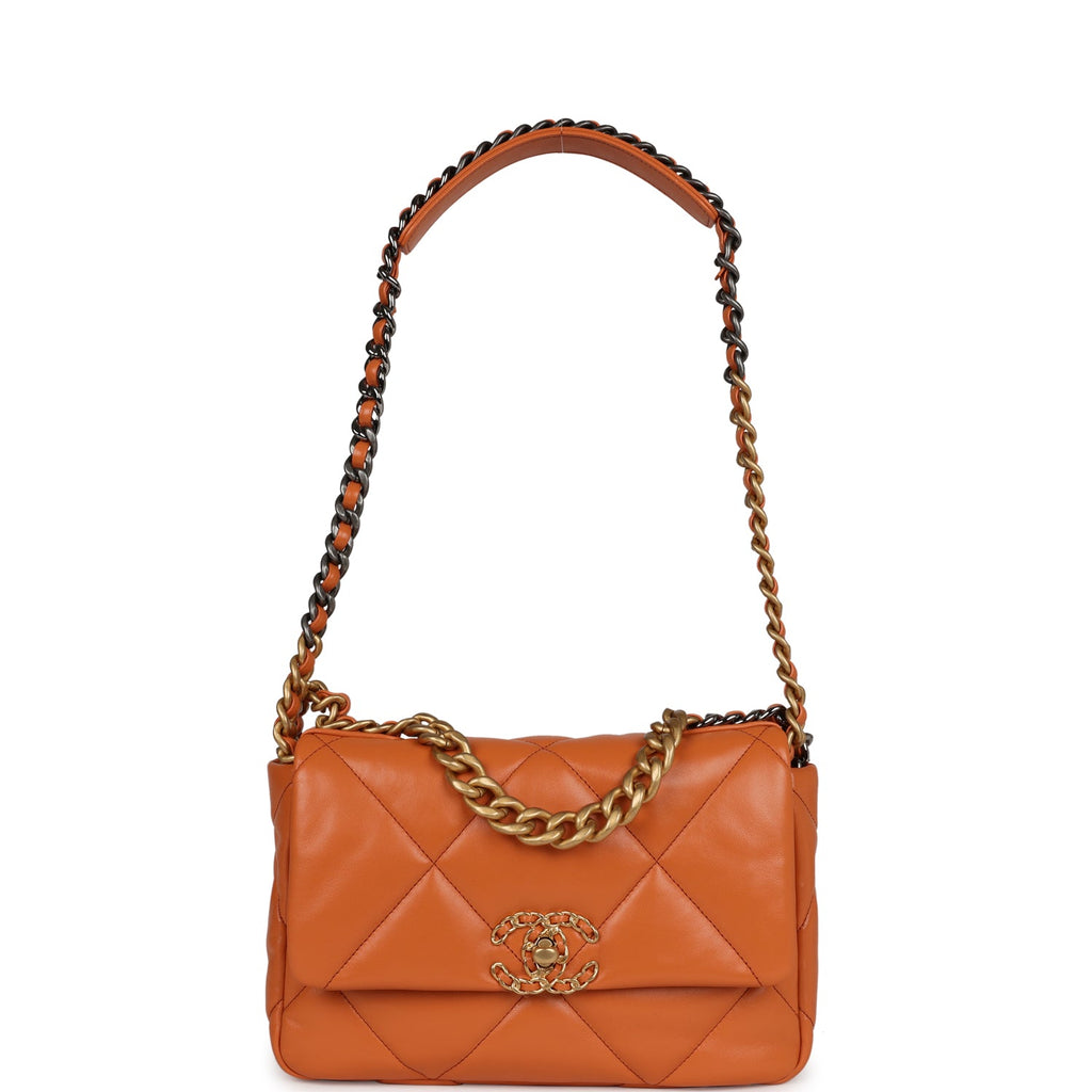 Chanel Medium 19 Flap Orange Lambskin Mixed Metal Hardware