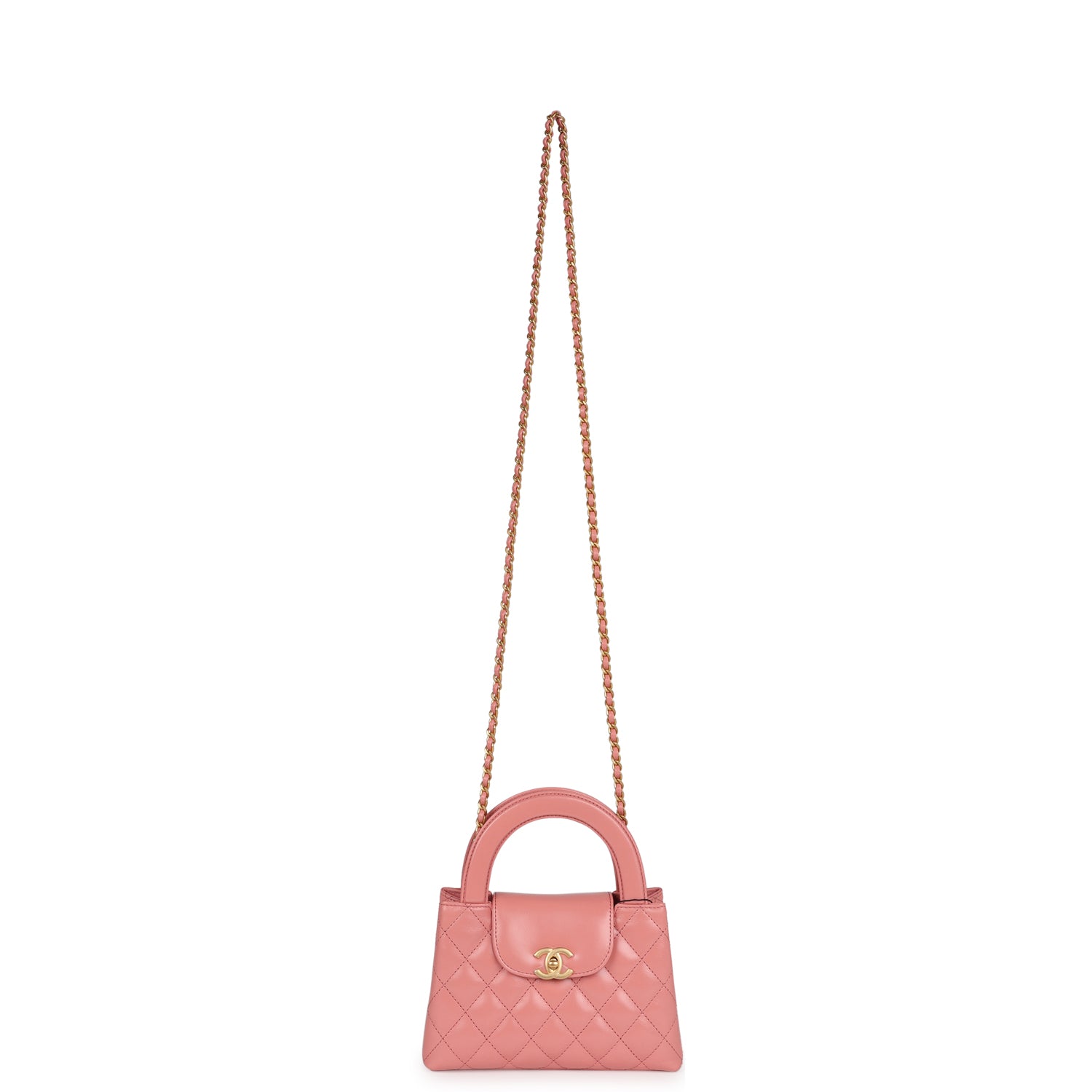 Chanel Small Kelly Shopper Pink Shiny Aged Calfskin Brushed Gold Hardware