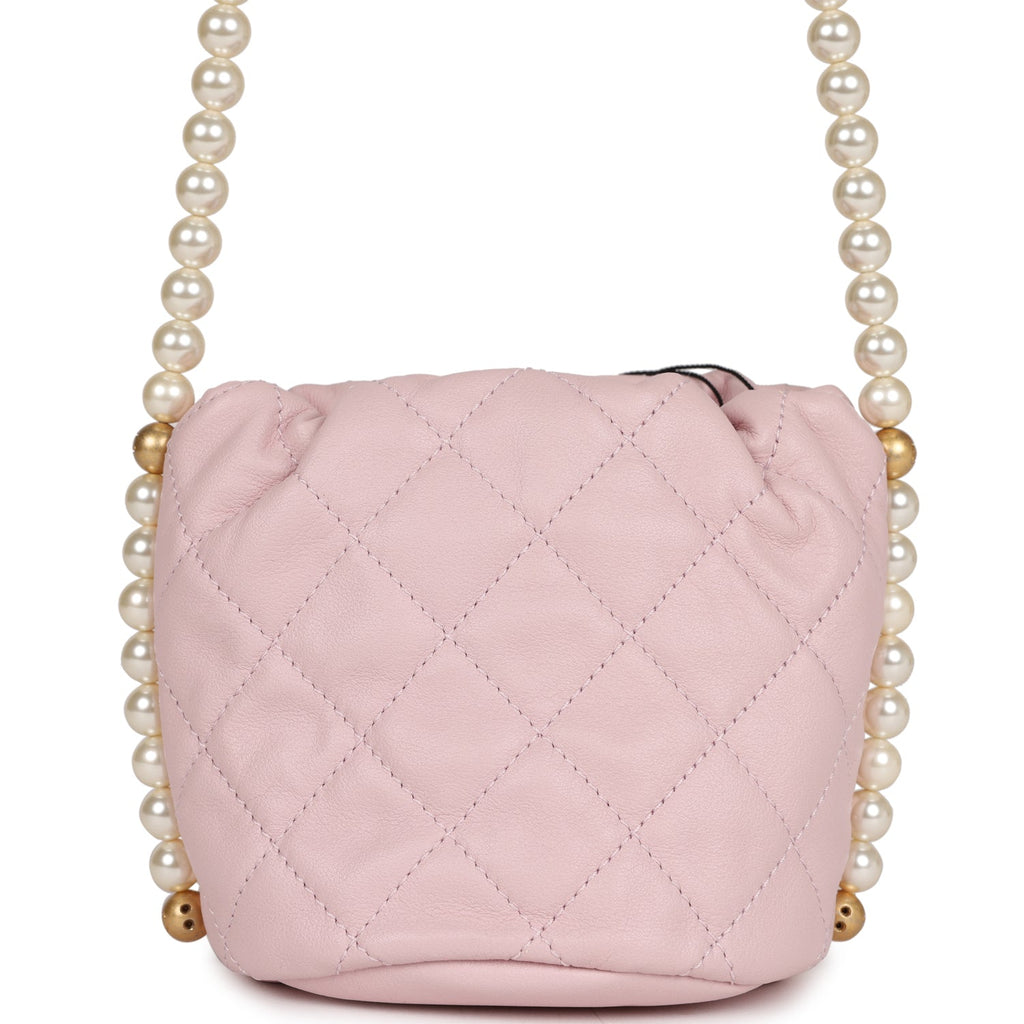Chanel "About Pearls" Mini Drawstring Bucket Bag Pink Calfskin Brushed Gold Hardware