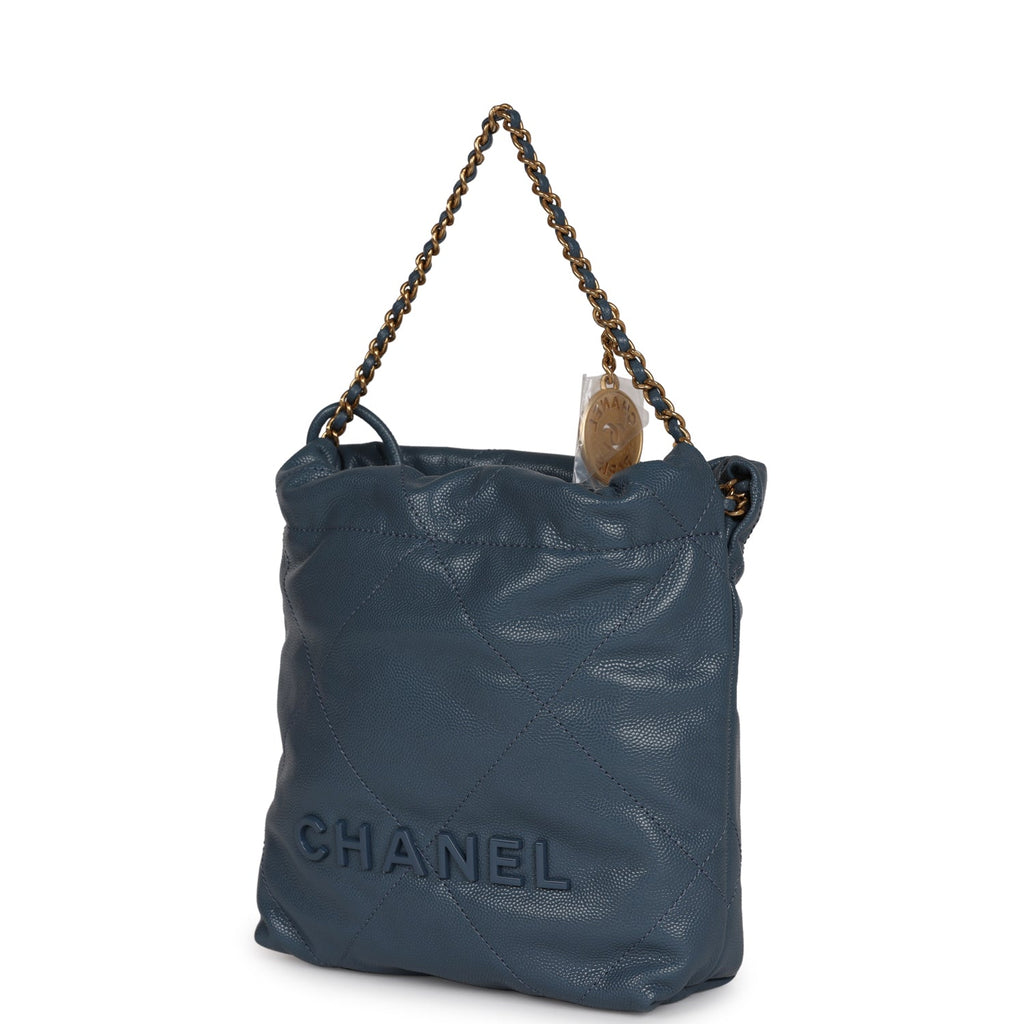 Chanel Mini 22 Bag Blue Caviar Gold Hardware