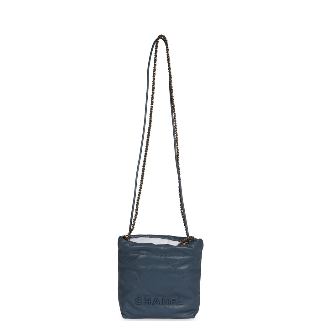Chanel Mini 22 Bag Blue Caviar Gold Hardware