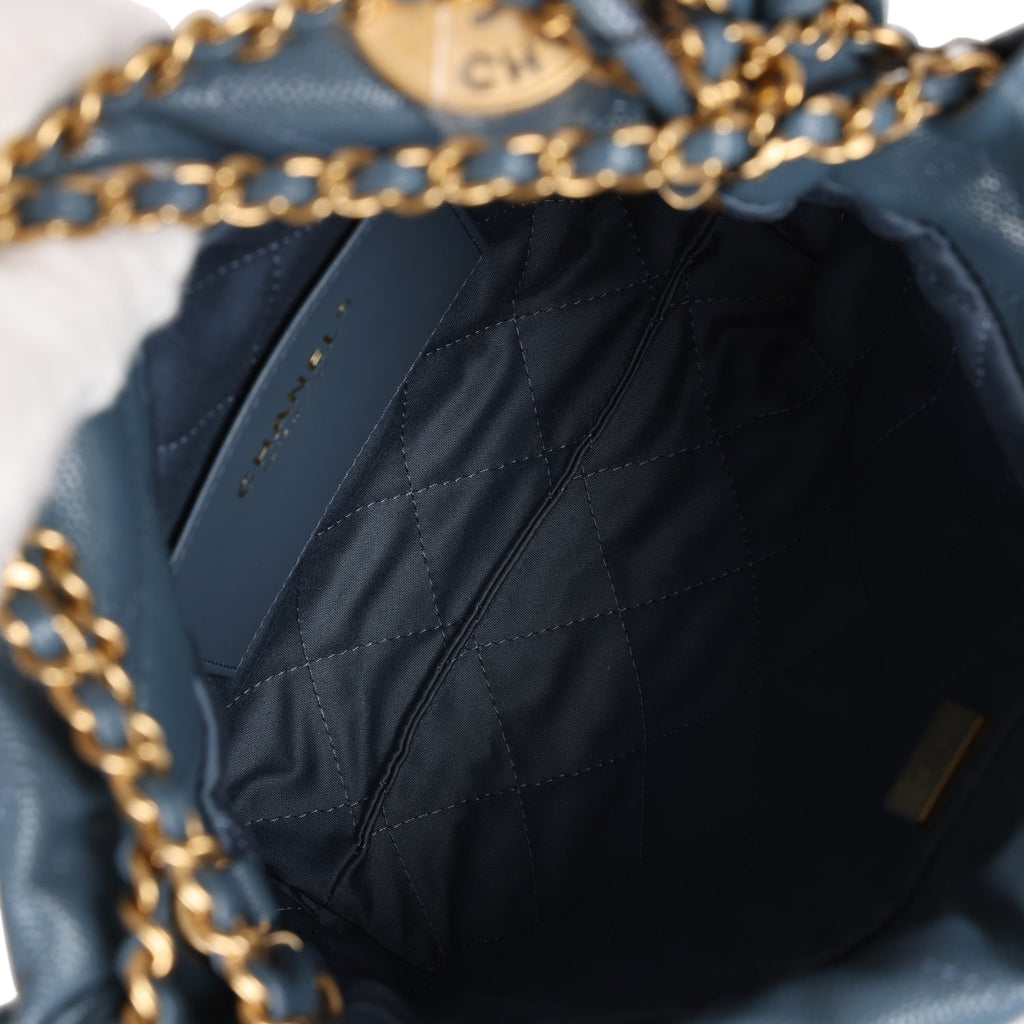 Chanel Mini 22 Bag Blue Caviar Gold Hardware