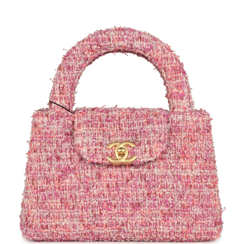 Chanel Small Kelly Shopper Pink Tweed Brushed Gold Hardware