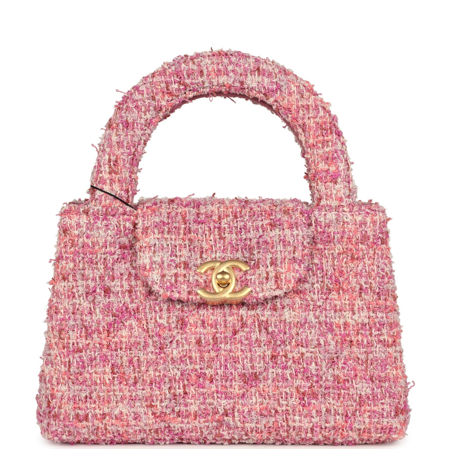 Chanel Small Kelly Shopper Pink Tweed Brushed Gold Hardware