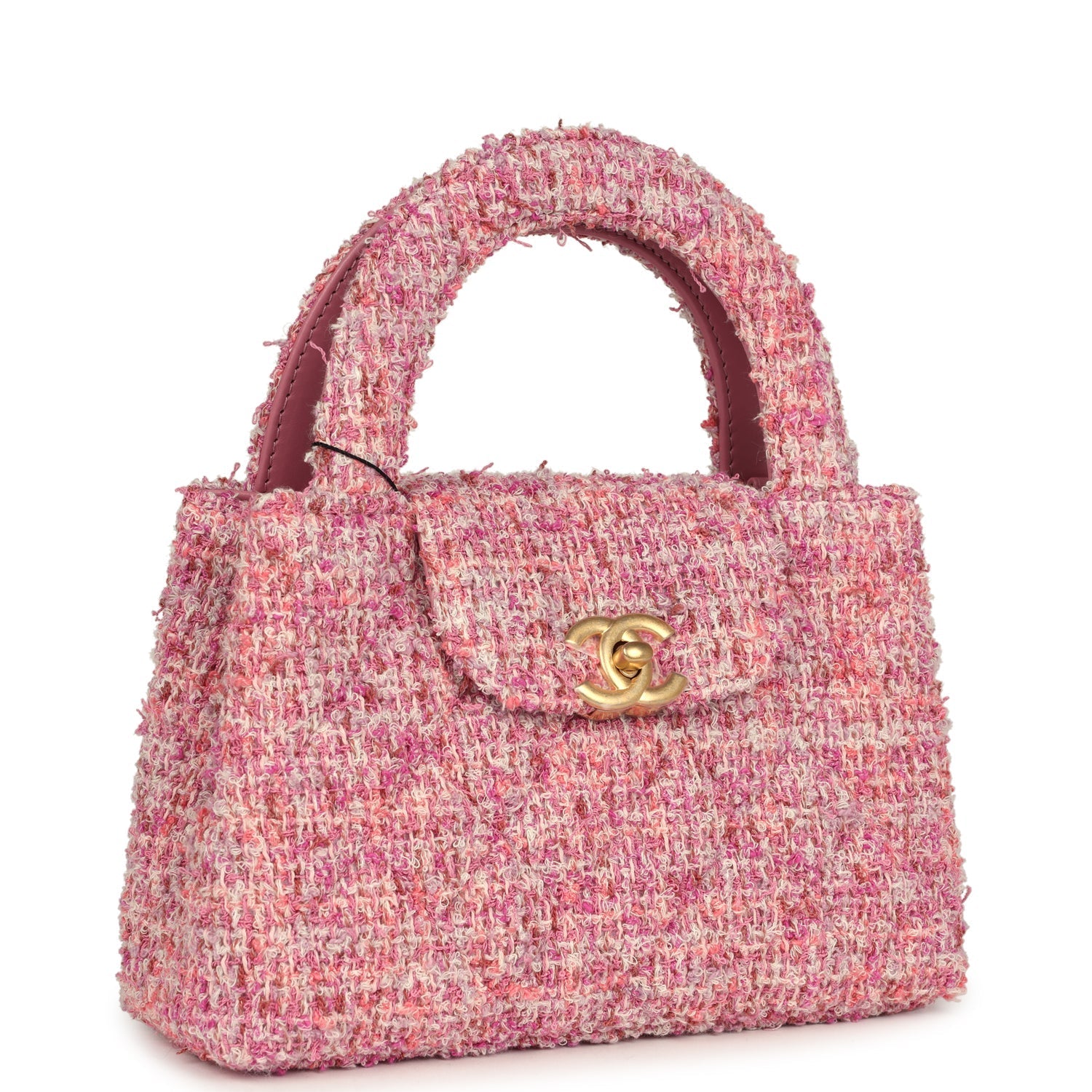 Chanel Small Kelly Shopper Pink Tweed Brushed Gold Hardware