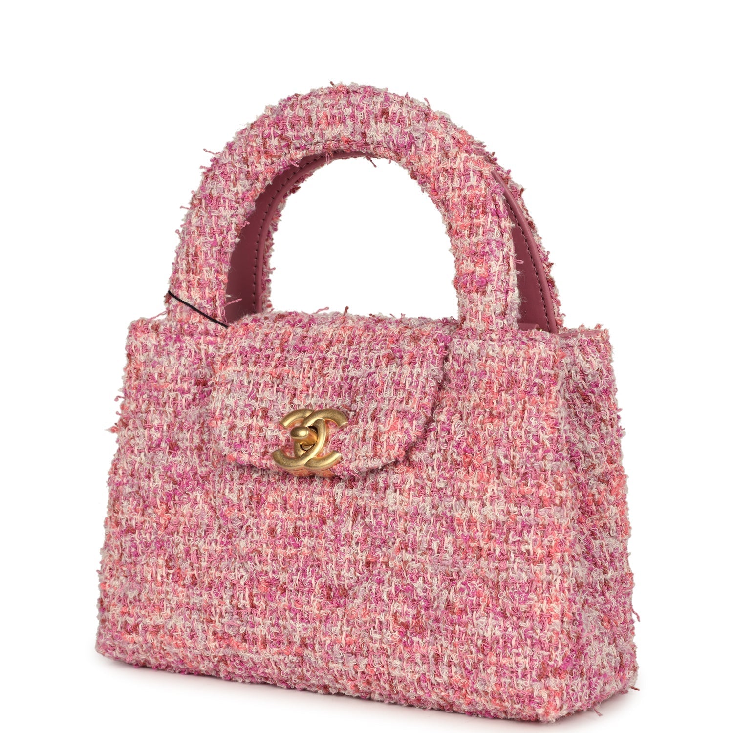 Chanel Small Kelly Shopper Pink Tweed Brushed Gold Hardware
