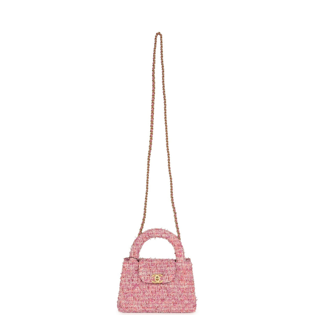Chanel Small Kelly Shopper Pink Tweed Brushed Gold Hardware
