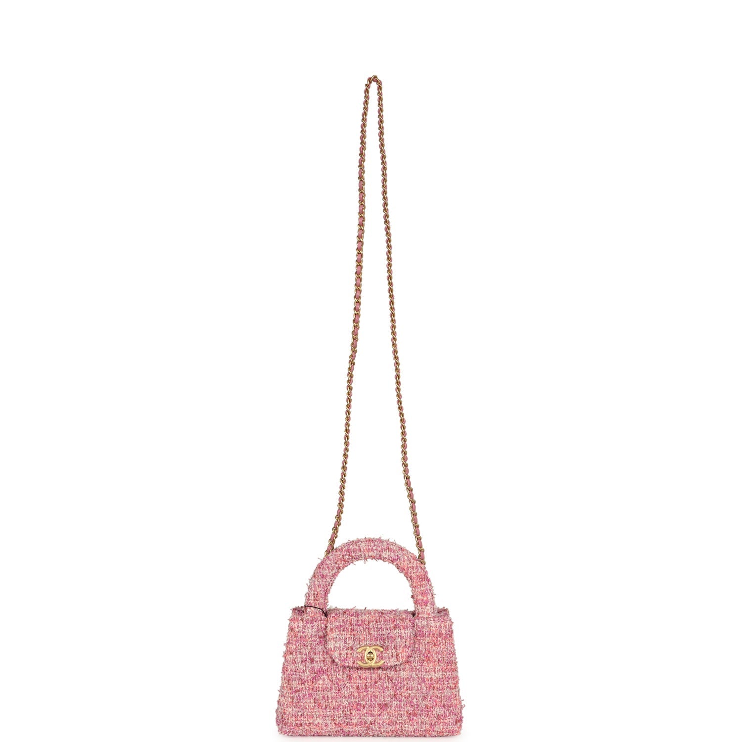 Chanel Small Kelly Shopper Pink Tweed Brushed Gold Hardware