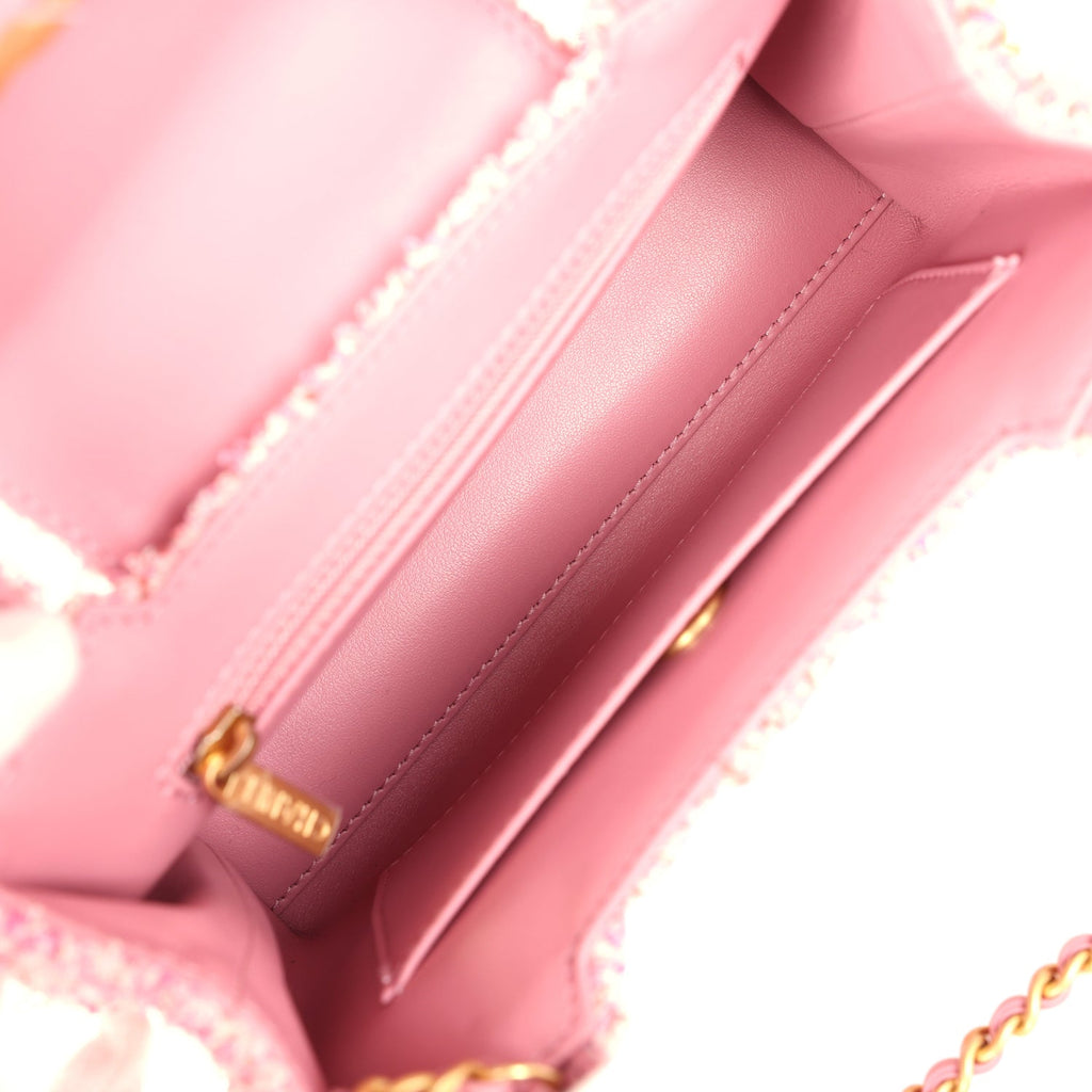 Chanel Small Kelly Shopper Pink Tweed Brushed Gold Hardware