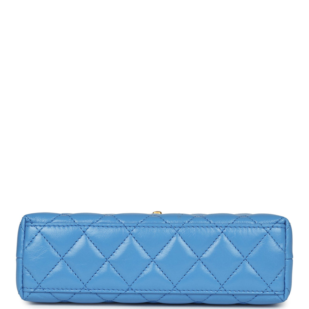 Chanel Small Kelly Shopper Blue Shiny Aged Calfskin Brushed Gold Hardware