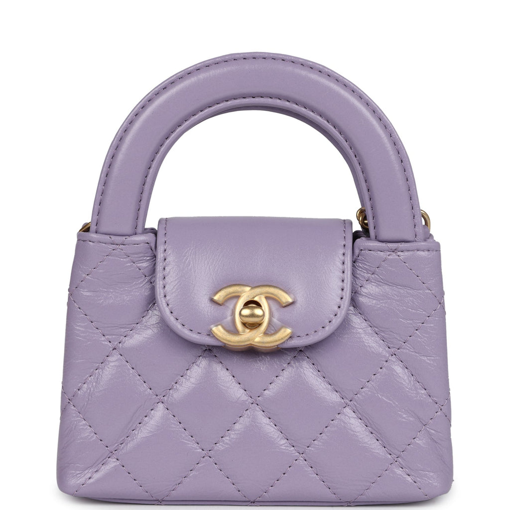 Chanel Nano Kelly Shopper Light Purple Shiny Aged Calfskin Brushed Gold Hardware