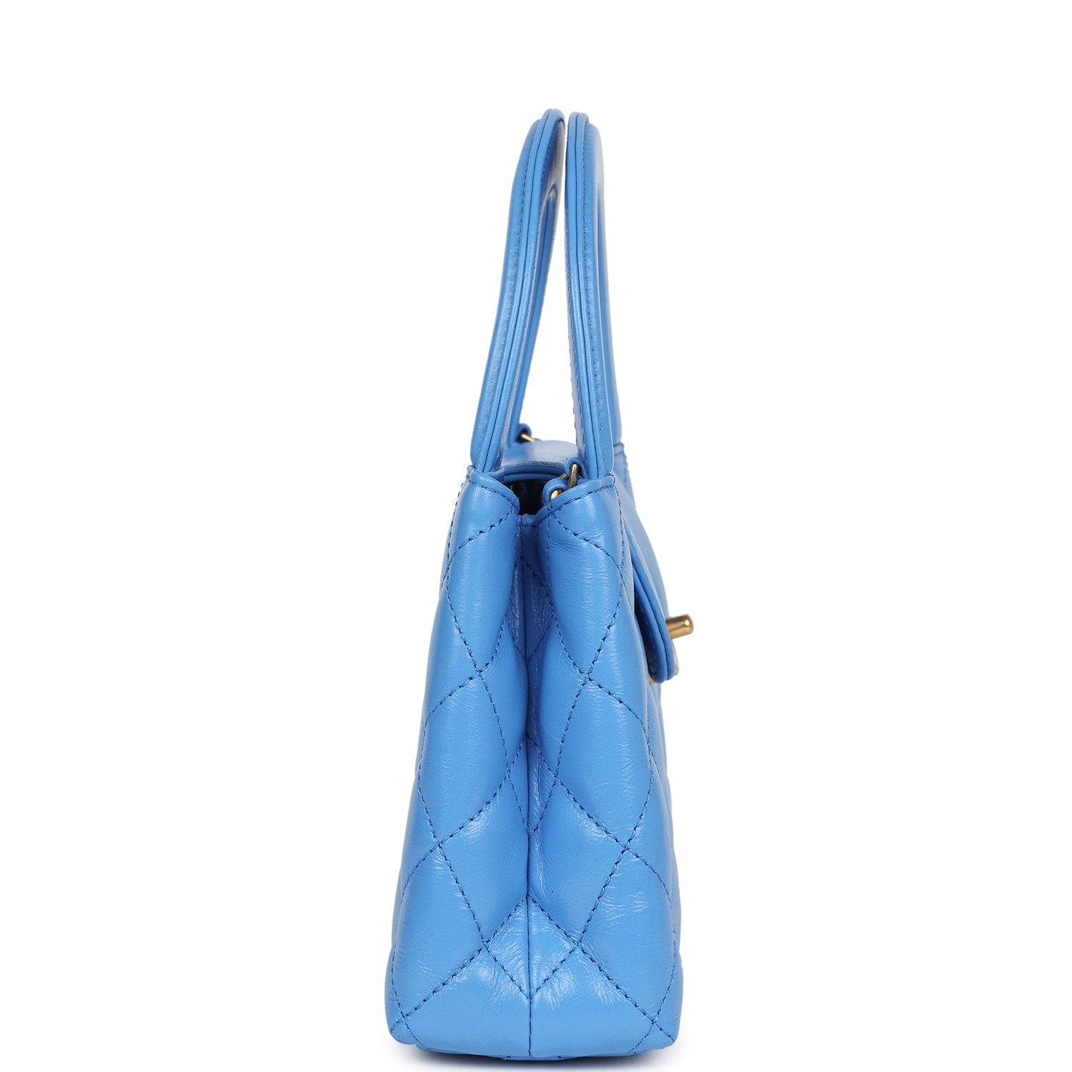 Chanel Small Kelly Shopper Blue Shiny Aged Calfskin Brushed Gold Hardware