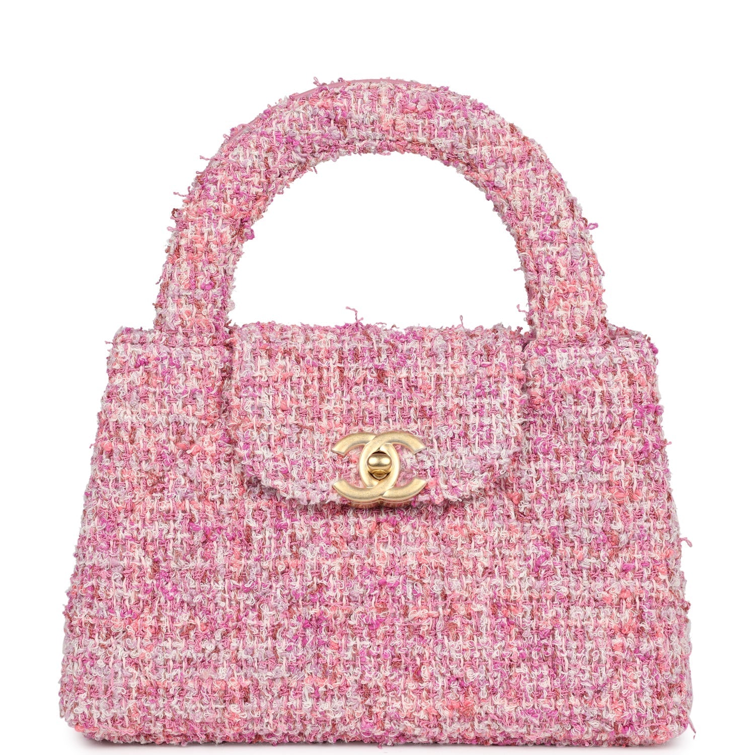 Chanel Small Kelly Shopper Pink Tweed Brushed Gold Hardware