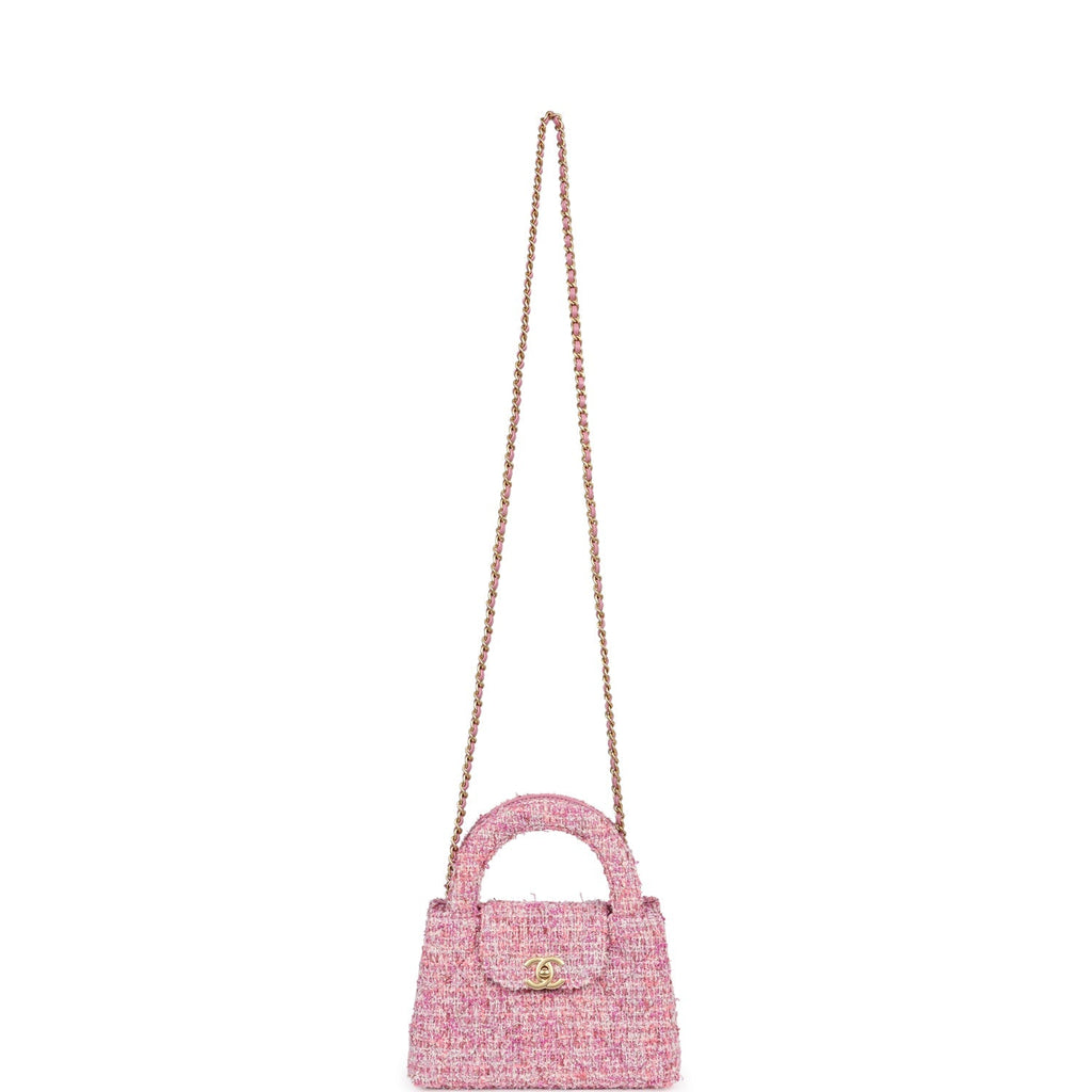 Chanel Small Kelly Shopper Pink Tweed Brushed Gold Hardware