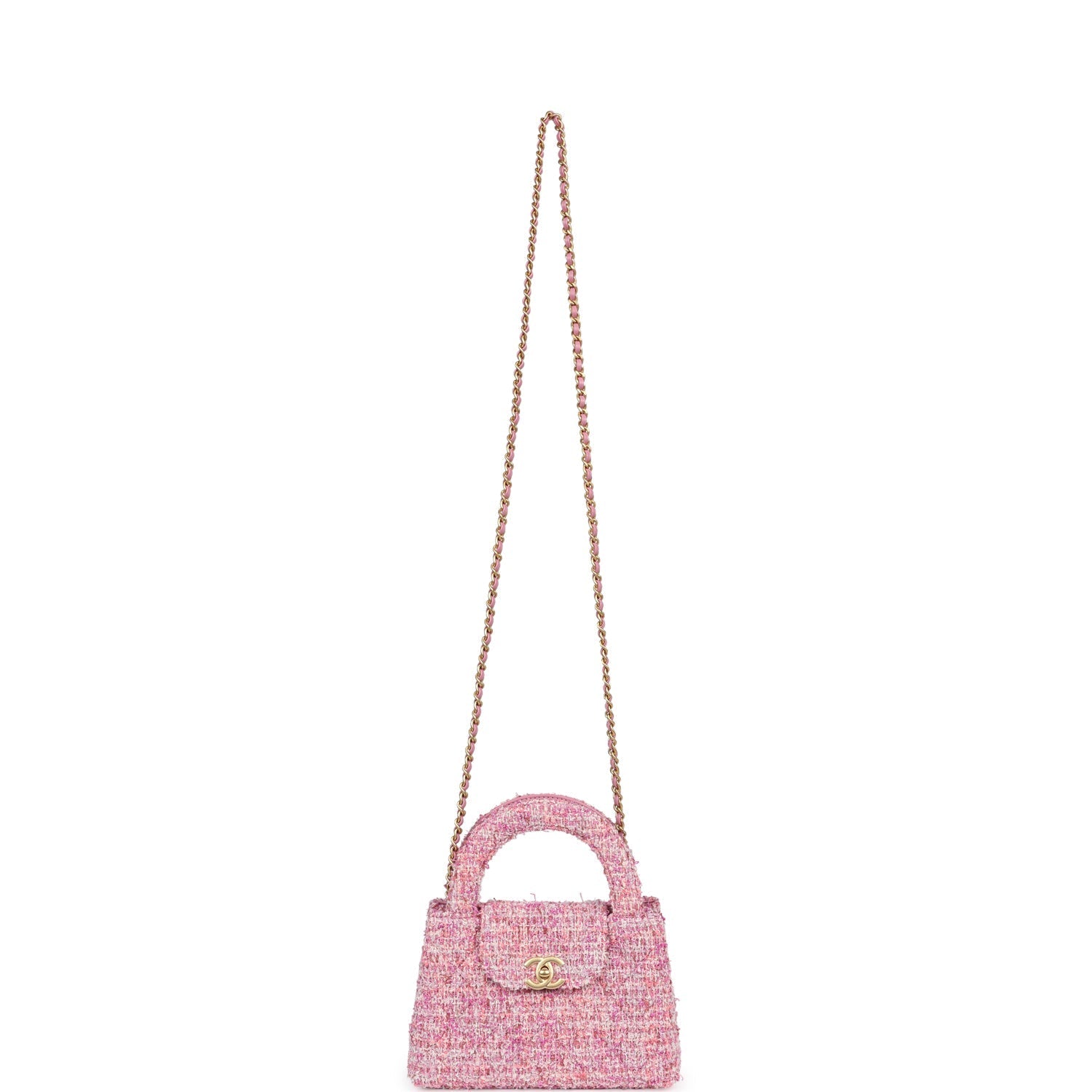 Chanel Small Kelly Shopper Pink Tweed Brushed Gold Hardware