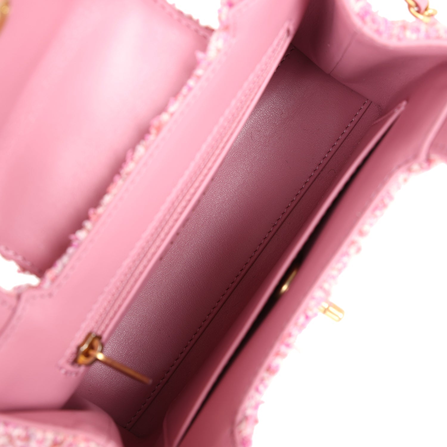 Chanel Small Kelly Shopper Pink Tweed Brushed Gold Hardware