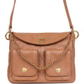 Chanel Double Pocket Hobo Bag Caramel Shiny Calfskin Brushed Gold Hardware