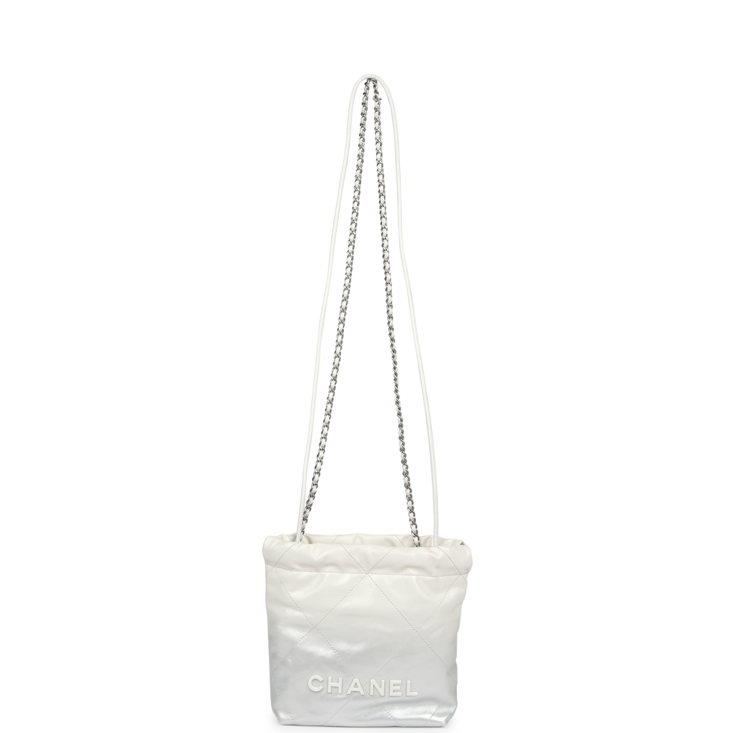 Chanel Mini 22 Bag White and Silver Ombre Metallic Calfskin Silver Hardware