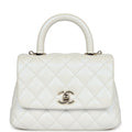 Chanel Mini Coco Handle Flap Bag Ivory Pearly Iridescent Caviar Light Gold Hardware