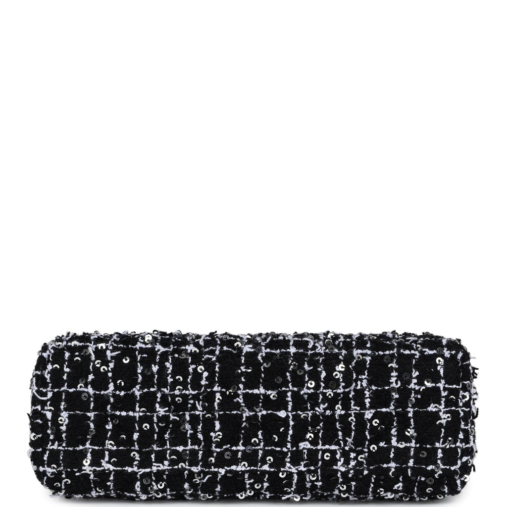Chanel Small Kelly Shopper Black, White & Silver Sequin Tweed Brushed Gold Hardware