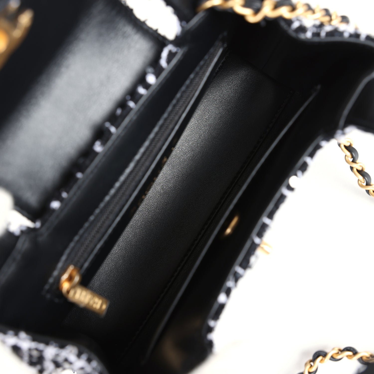 Chanel Small Kelly Shopper Black, White & Silver Sequin Tweed Brushed Gold Hardware
