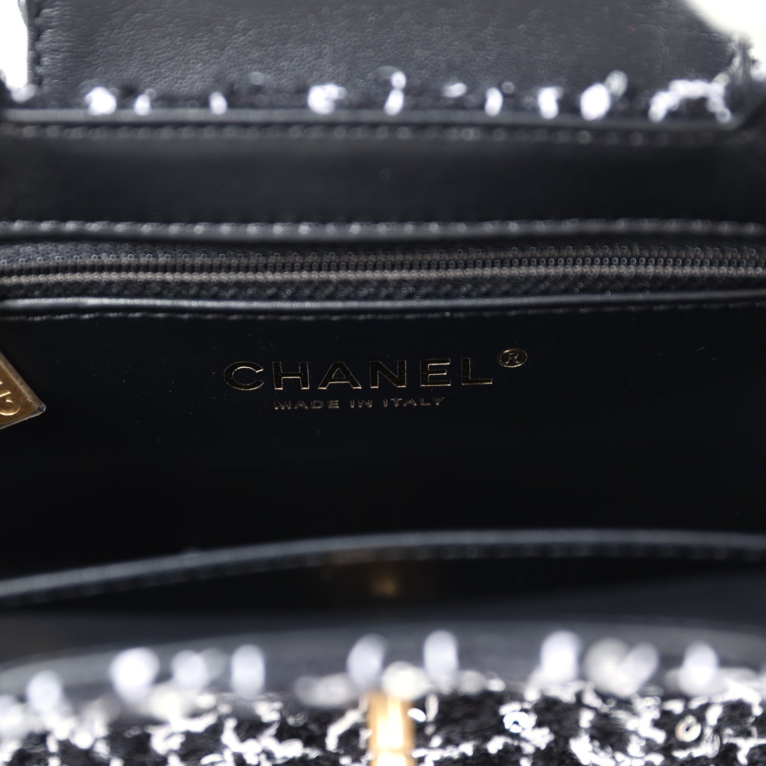 Chanel Small Kelly Shopper Black, White & Silver Sequin Tweed Brushed Gold Hardware