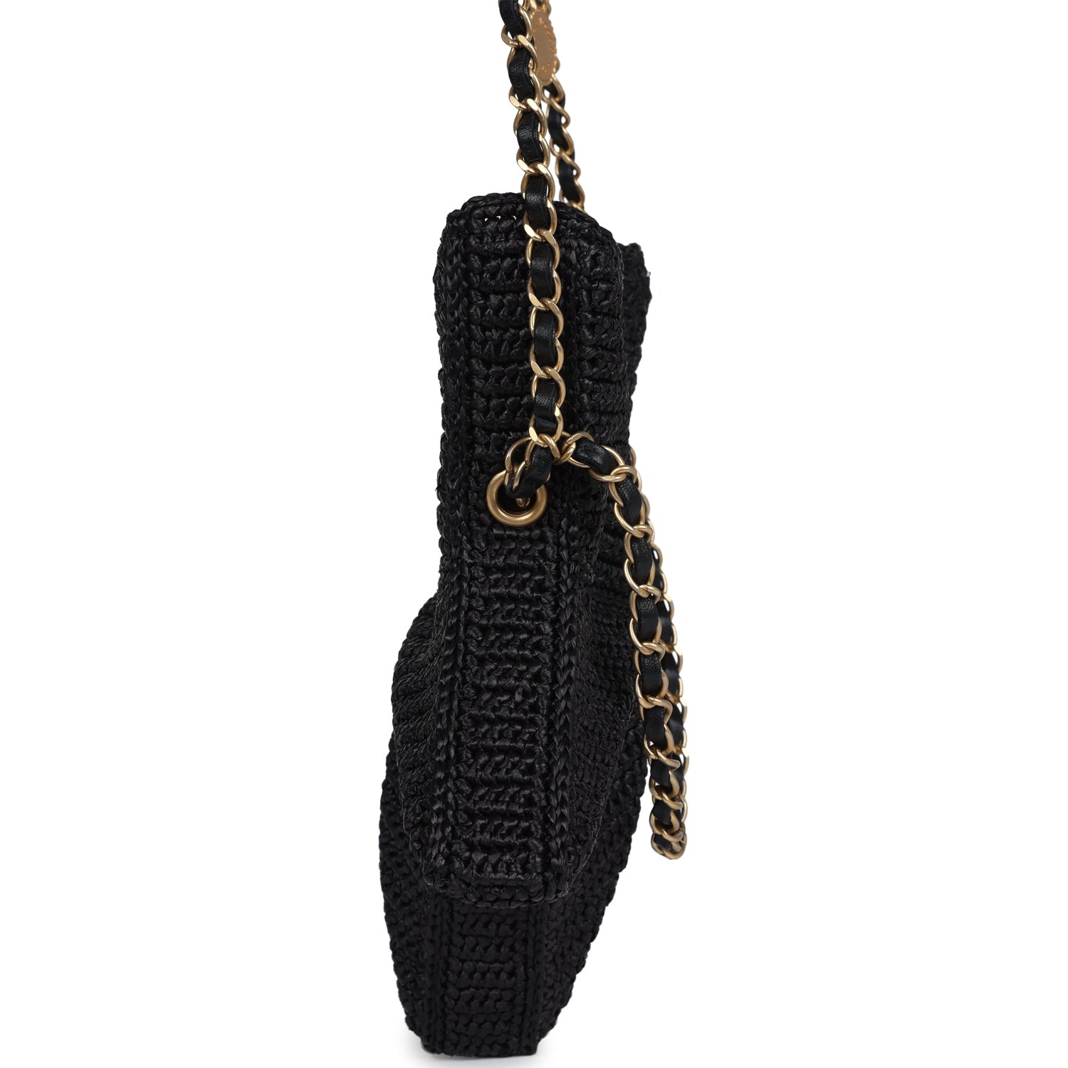 Pre-owned Chanel Star Coco Beach Bag Black Raffia Aged Gold Hardware