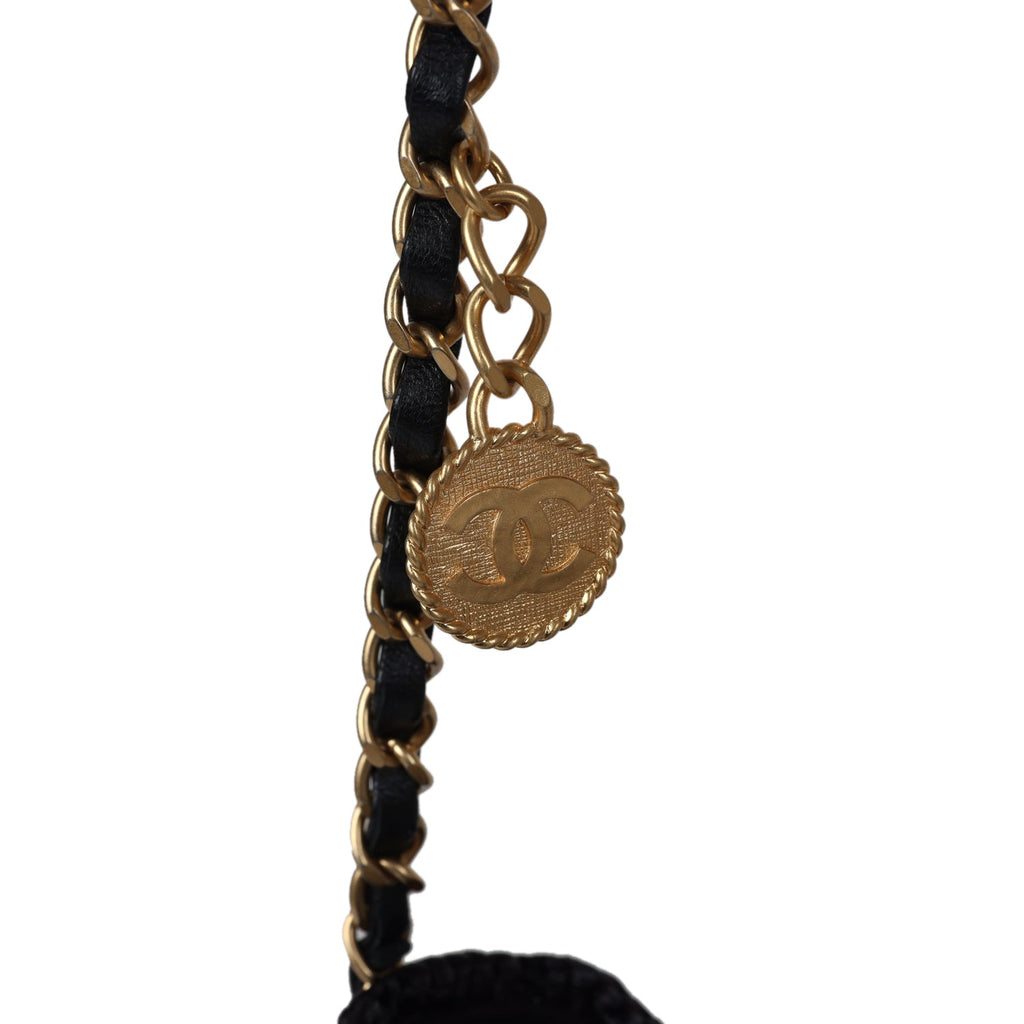 Pre-owned Chanel Star Coco Beach Bag Black Raffia Aged Gold Hardware