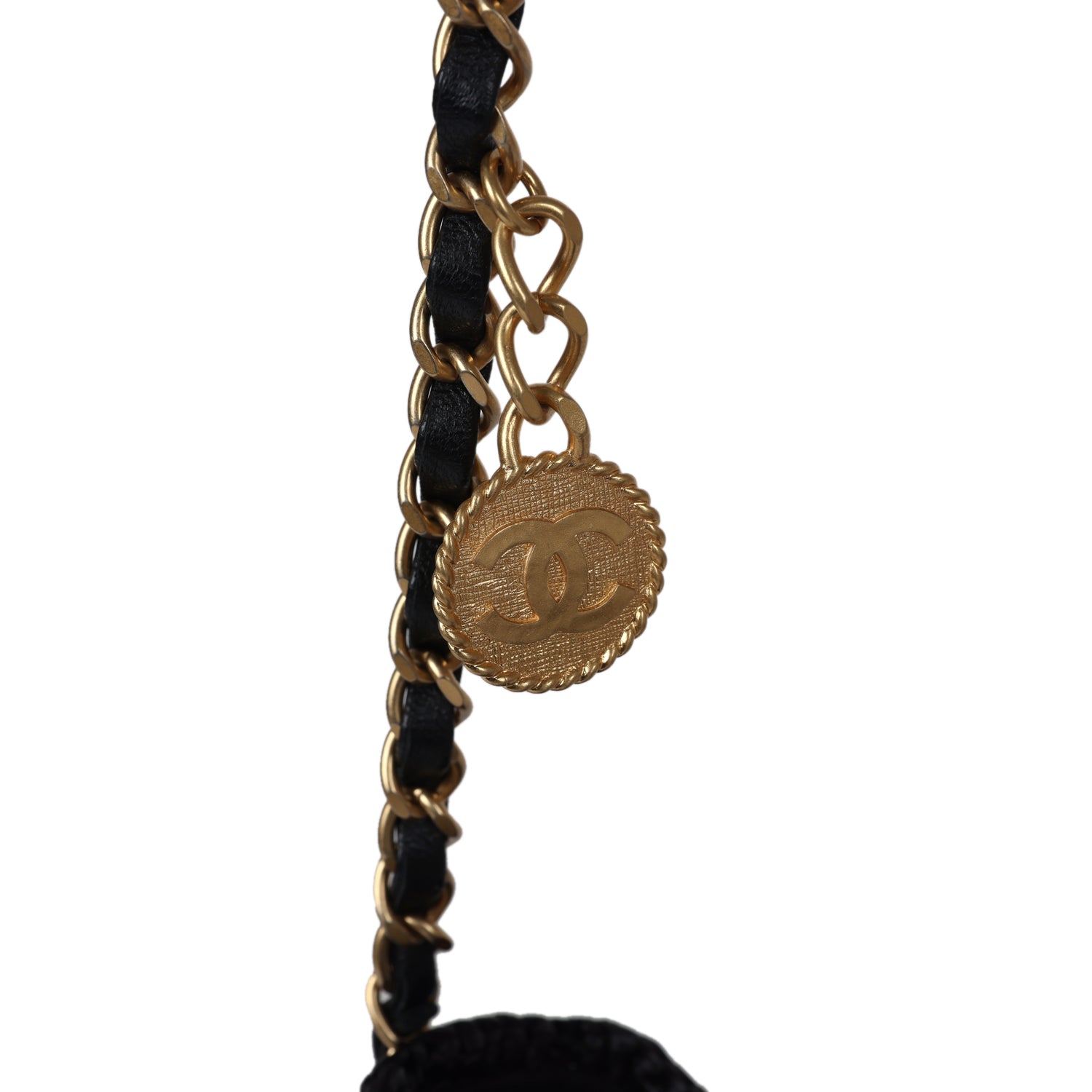 Pre-owned Chanel Star Coco Beach Bag Black Raffia Aged Gold Hardware