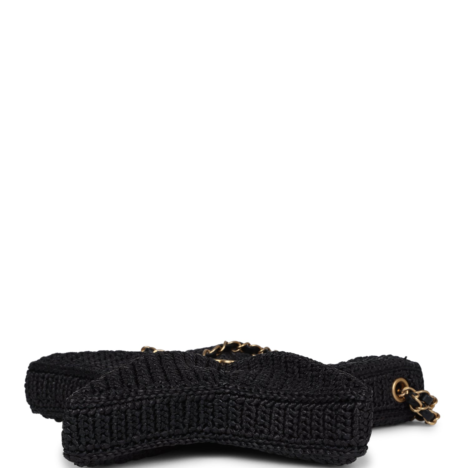 Pre-owned Chanel Star Coco Beach Bag Black Raffia Aged Gold Hardware
