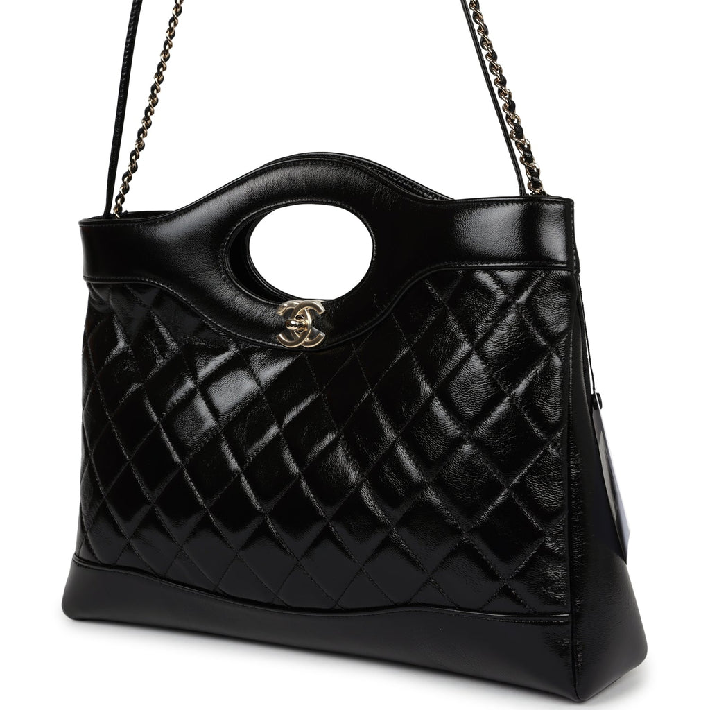 Chanel Large 31 Shopper Black Shiny Lambskin Light Gold Hardware