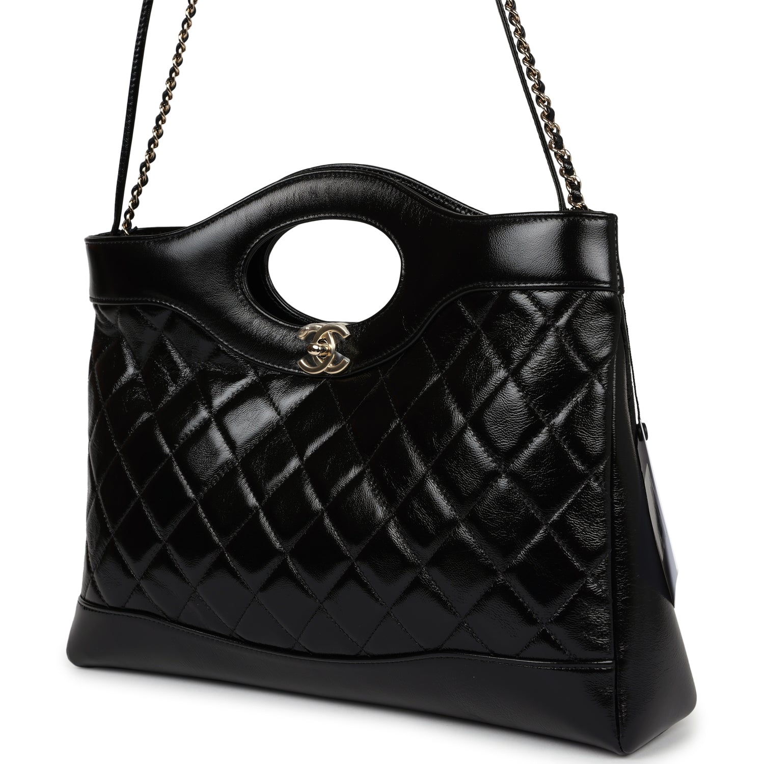 Chanel Large 31 Shopper Black Shiny Lambskin Light Gold Hardware