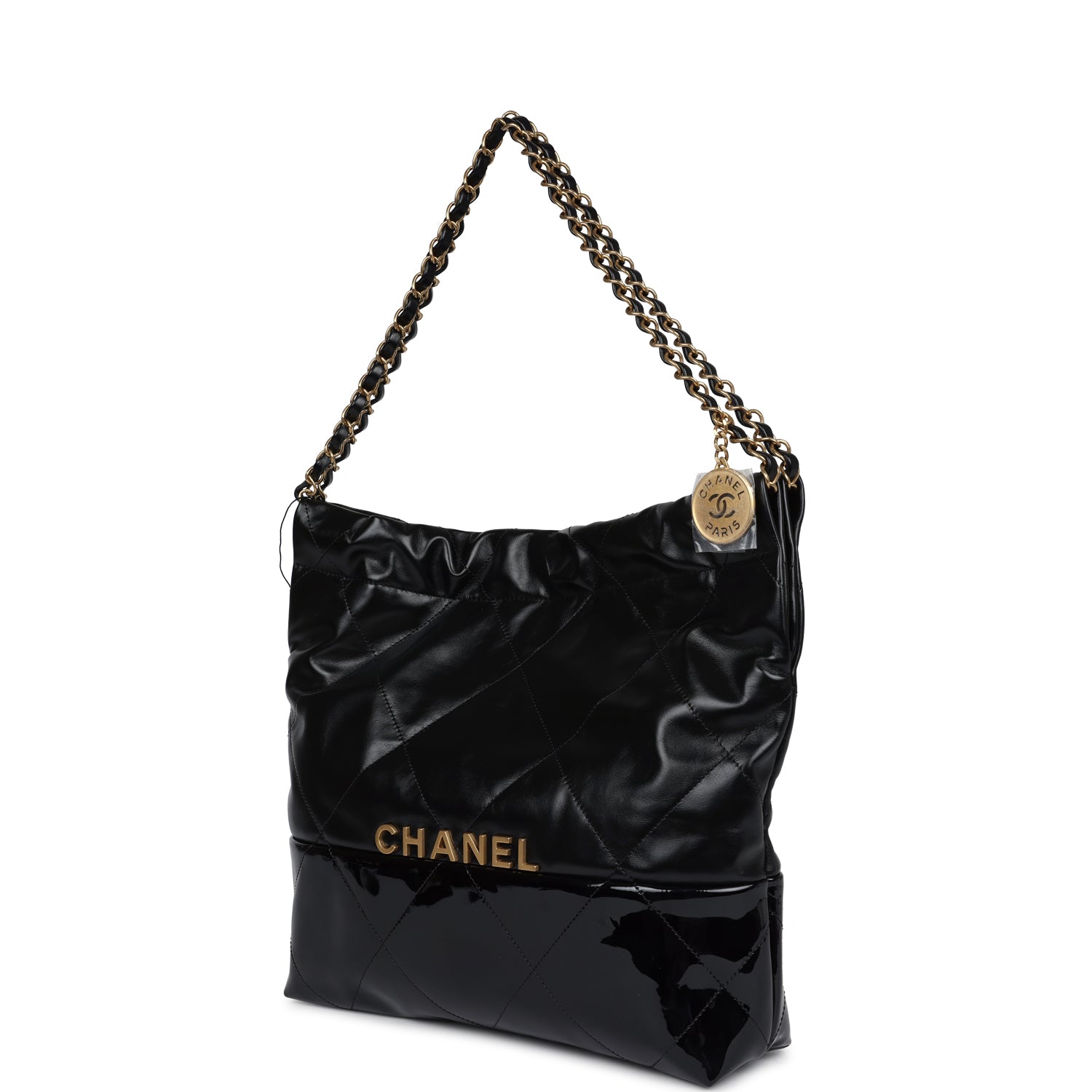 Chanel Small 22 Bag Black Shiny and Patent Calfskin Gold Hardware