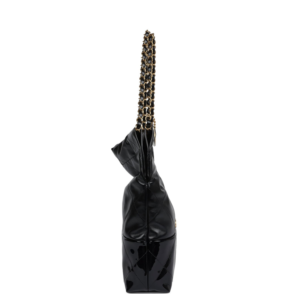 Chanel Small 22 Bag Black Shiny and Patent Calfskin Gold Hardware