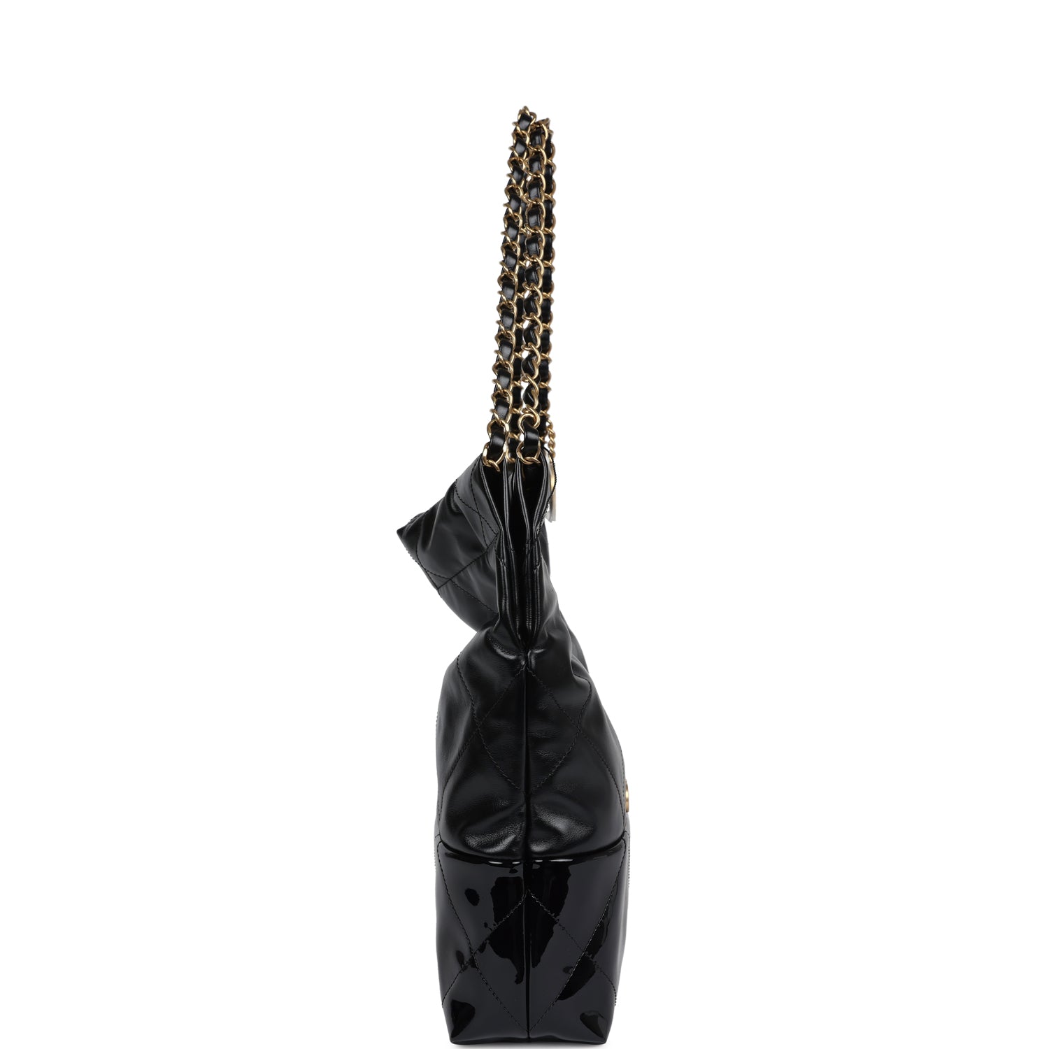 Chanel Small 22 Bag Black Shiny and Patent Calfskin Gold Hardware