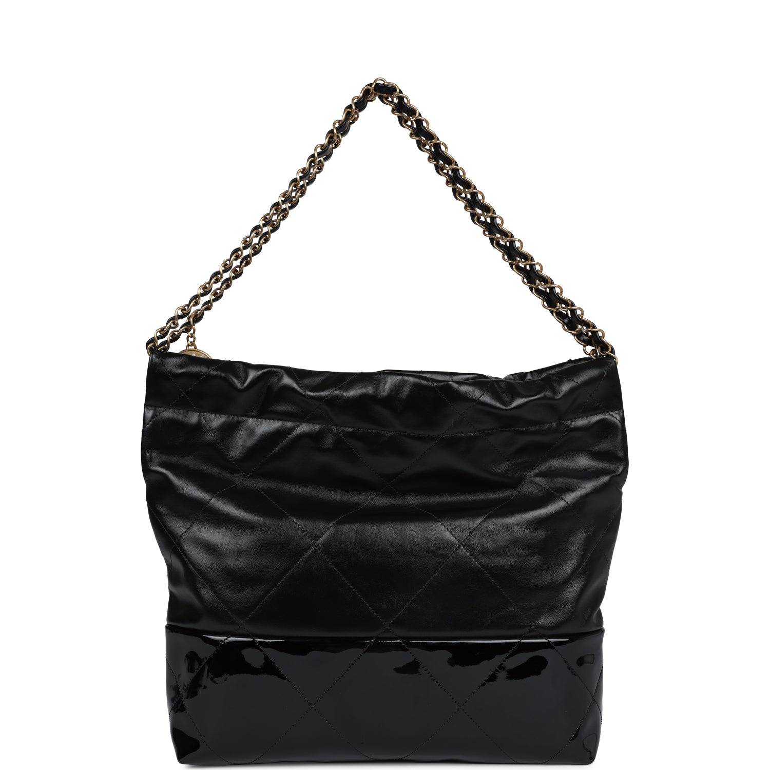 Chanel Small 22 Bag Black Shiny and Patent Calfskin Gold Hardware