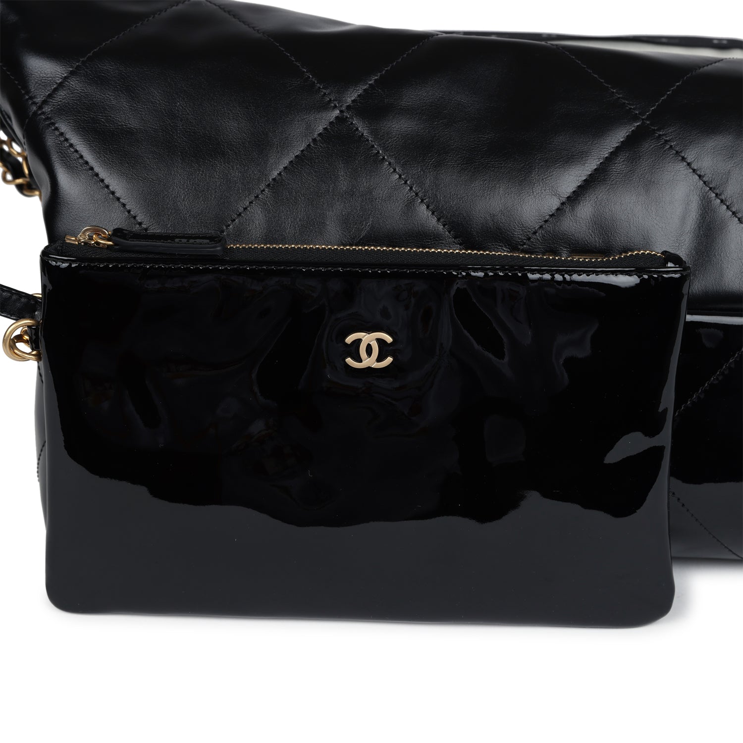 Chanel Small 22 Bag Black Shiny and Patent Calfskin Gold Hardware