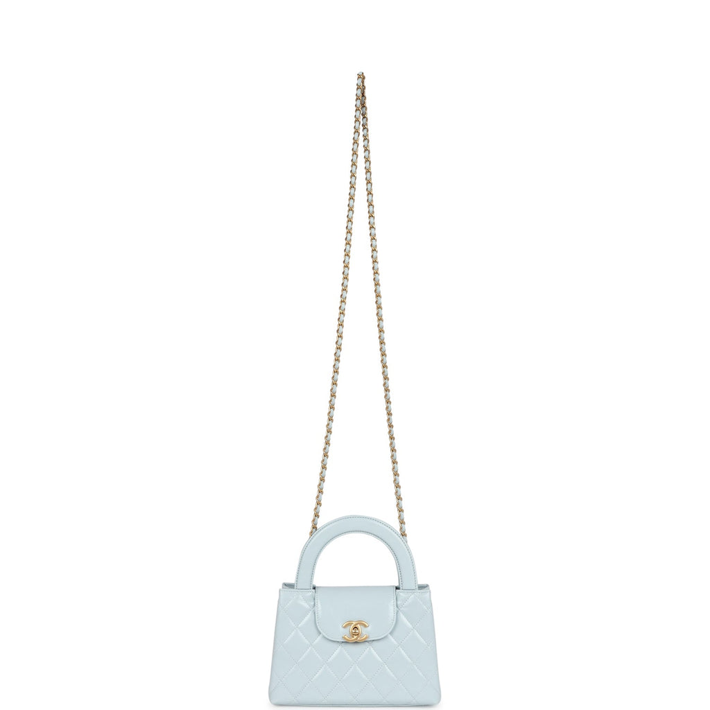 Chanel Small Kelly Shopper Light Blue Shiny Aged Calfskin Brushed Gold Hardware