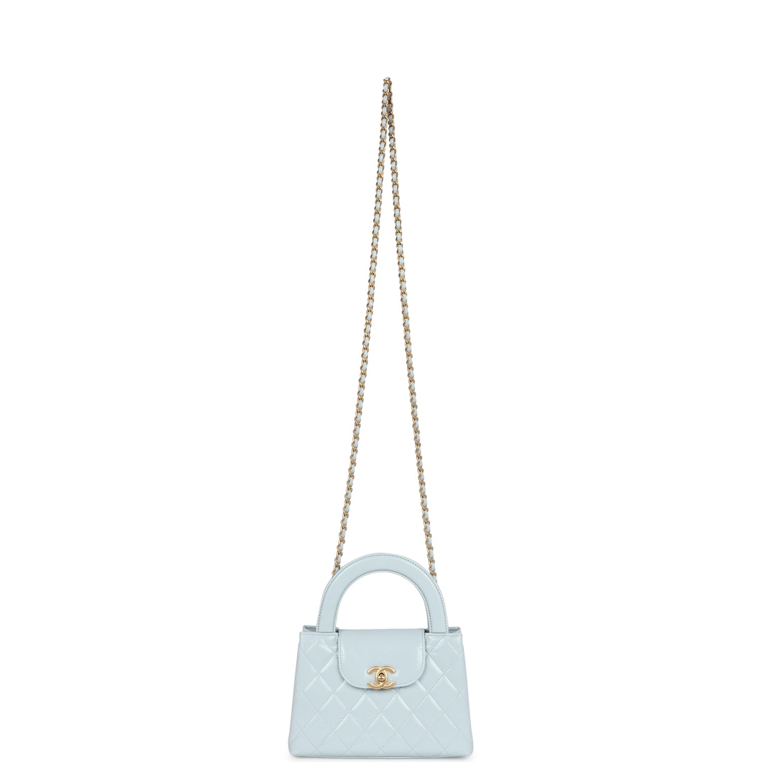 Chanel Small Kelly Shopper Light Blue Shiny Aged Calfskin Brushed Gold Hardware