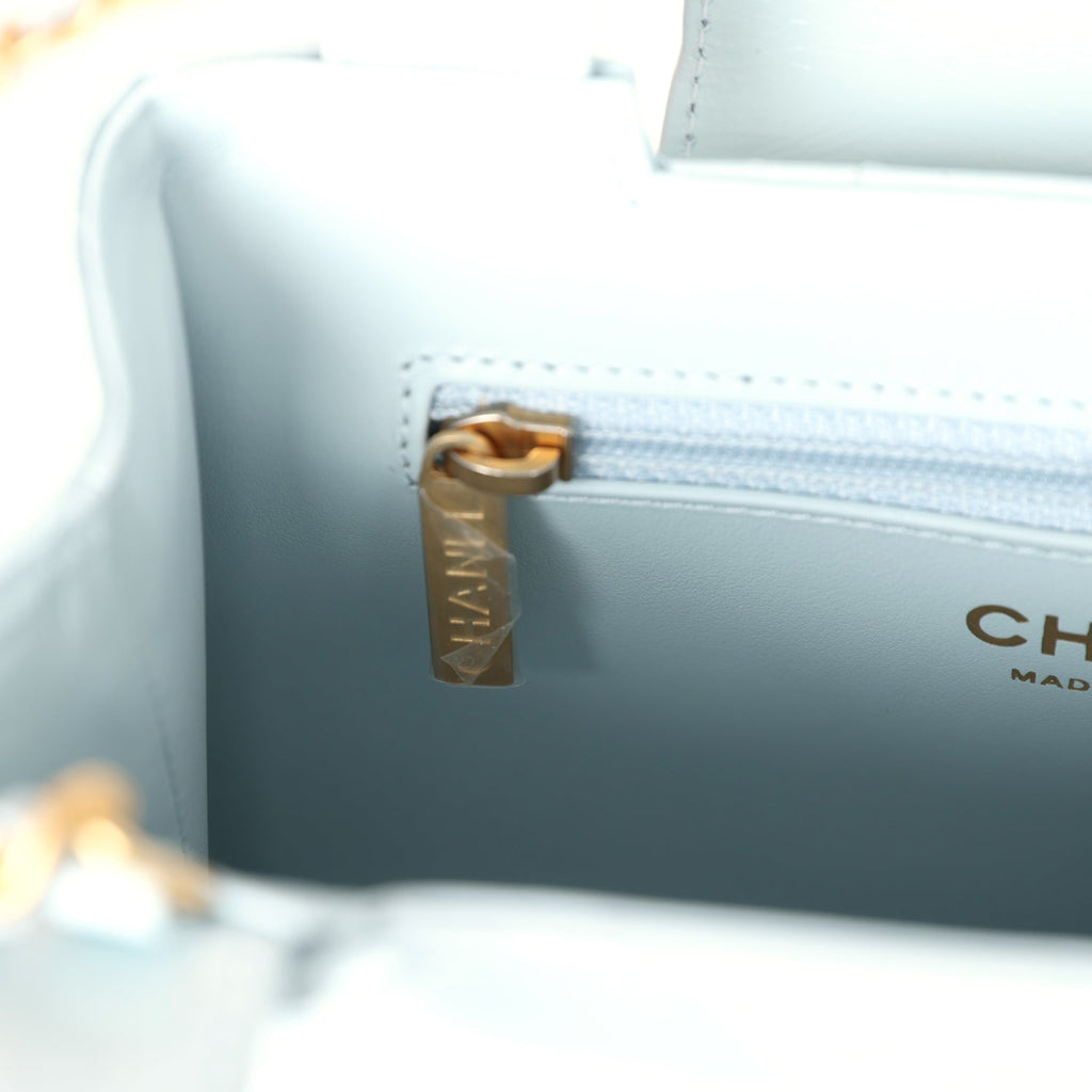 Chanel Small Kelly Shopper Light Blue Shiny Aged Calfskin Brushed Gold Hardware