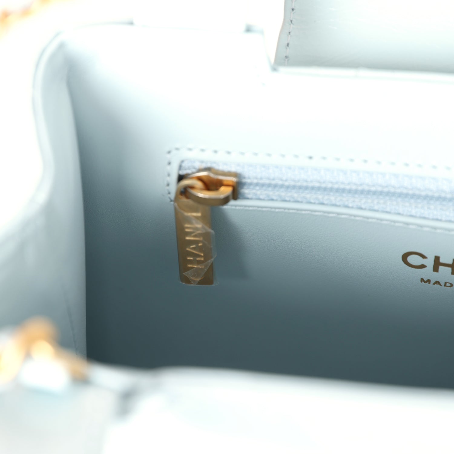Chanel Small Kelly Shopper Light Blue Shiny Aged Calfskin Brushed Gold Hardware