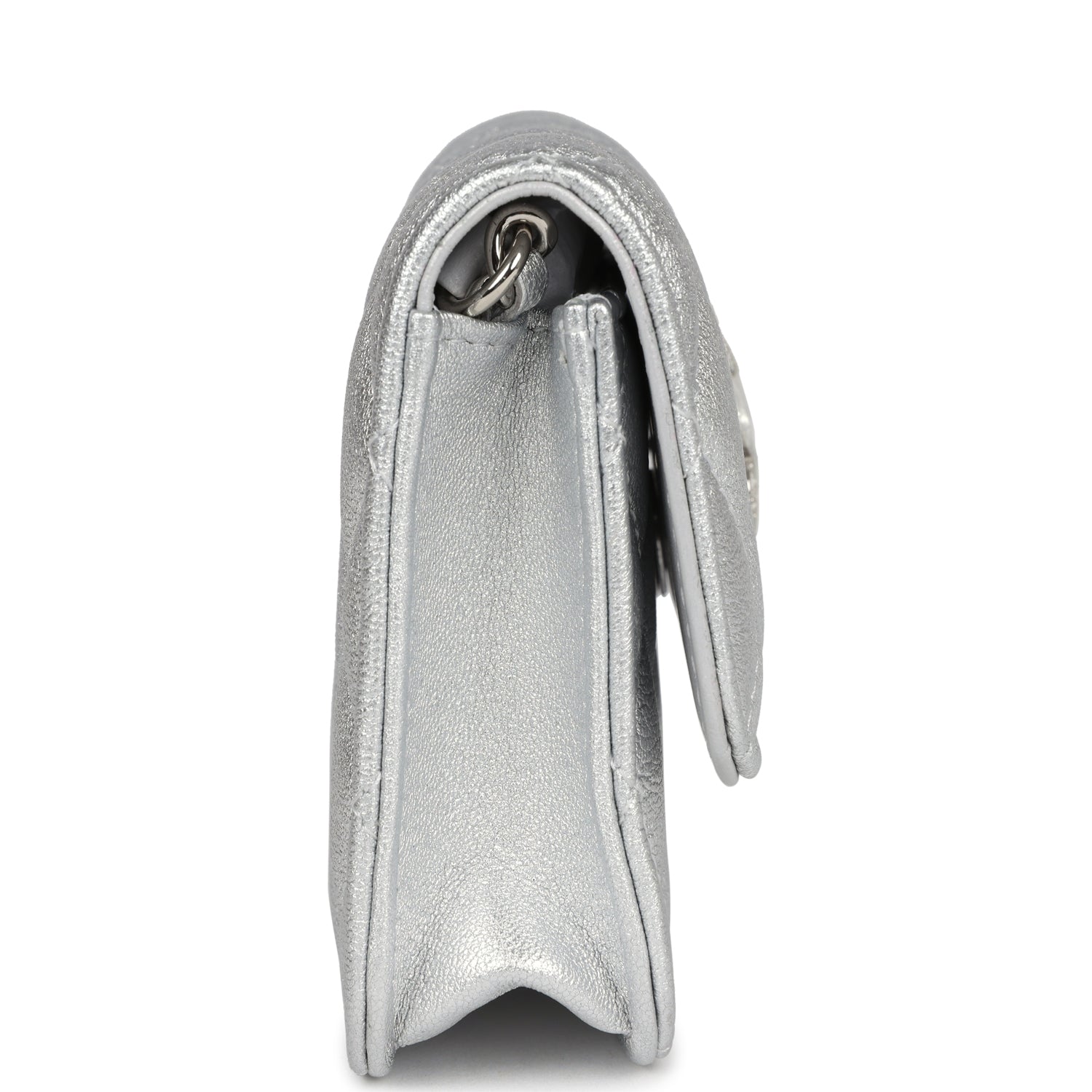 Chanel Crystal CC Walk Of Fame Clutch Wallet Silver Metallic Goatskin Silver Hardware