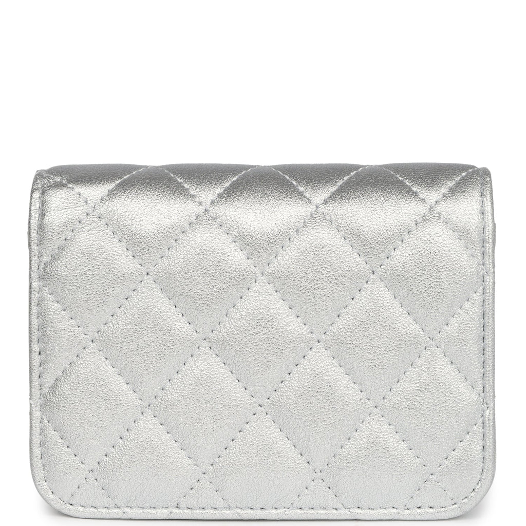 Chanel Crystal CC Walk Of Fame Clutch Wallet Silver Metallic Goatskin Silver Hardware