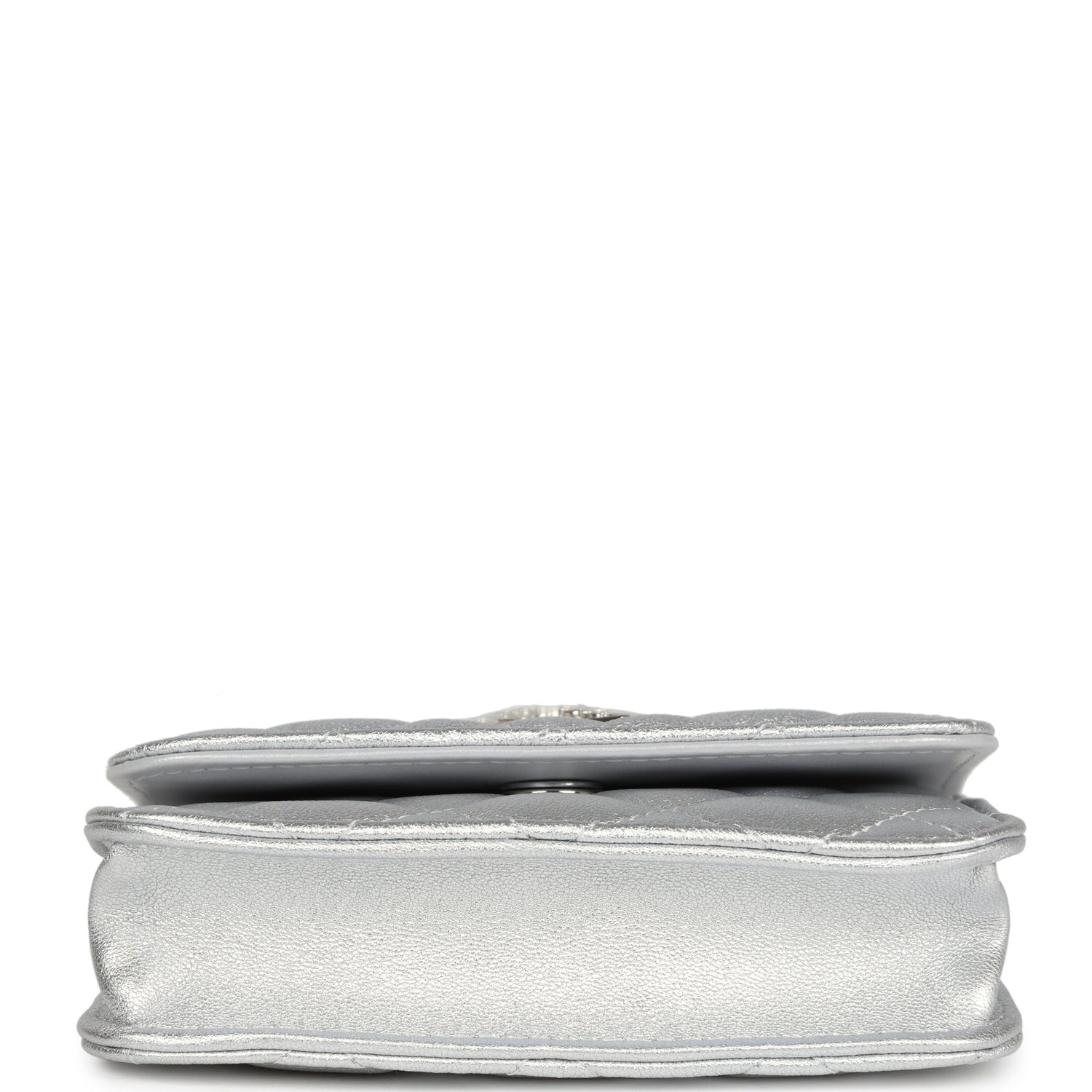 Chanel Crystal CC Walk Of Fame Clutch Wallet Silver Metallic Goatskin Silver Hardware