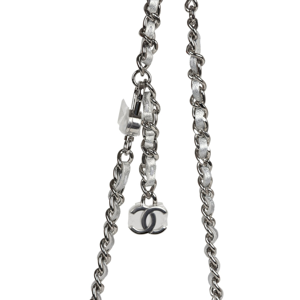 Chanel Crystal CC Walk Of Fame Clutch Wallet Silver Metallic Goatskin Silver Hardware