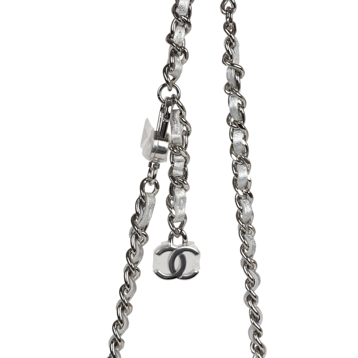 Chanel Crystal CC Walk Of Fame Clutch Wallet Silver Metallic Goatskin Silver Hardware