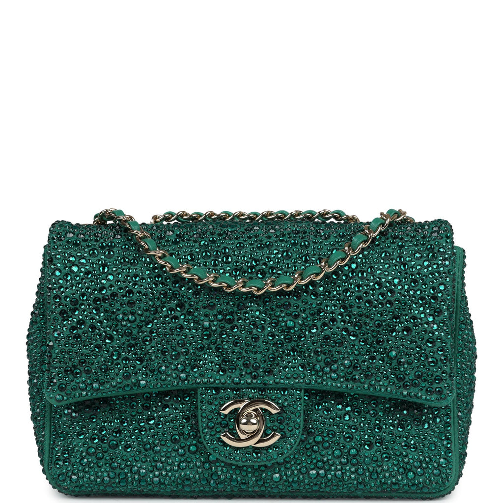 Chanel Mini Flap Bag Green Swarovski Crystal and Green Lambskin Silver Hardware