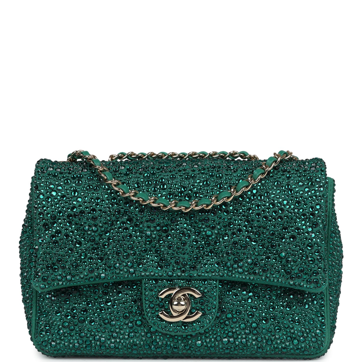 Chanel Mini Flap Bag Green Swarovski Crystal and Green Lambskin Silver Hardware