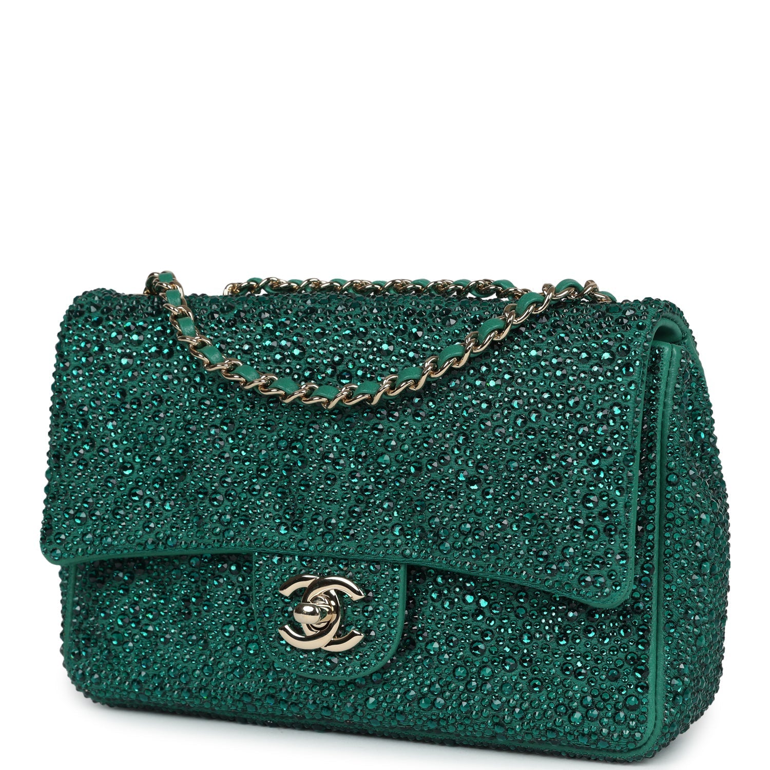 Chanel Mini Flap Bag Green Swarovski Crystal and Green Lambskin Silver Hardware