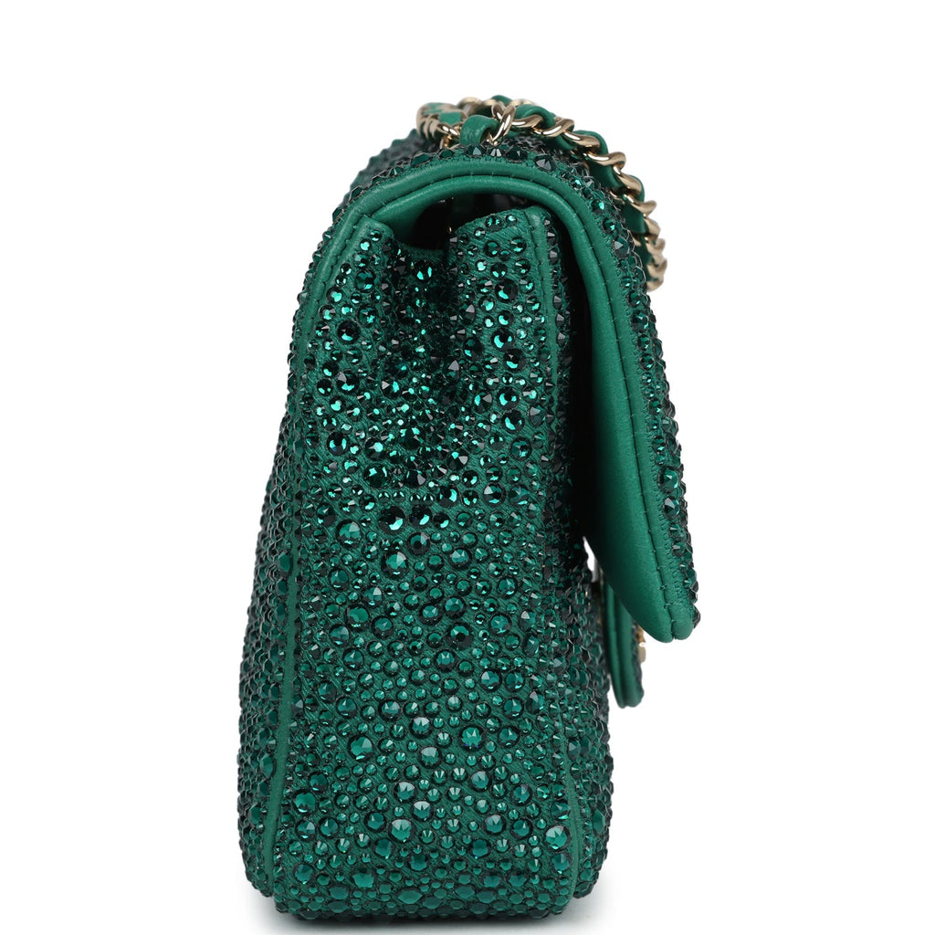 Chanel Mini Flap Bag Green Swarovski Crystal and Green Lambskin Silver Hardware
